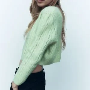 Zara Sweaters Zara Mint Green Alpaca Wool Blend Cable Knit